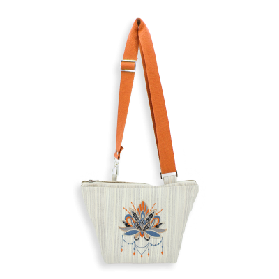 SAC BANDOULIERE BRODE-LOTUS ARGENT