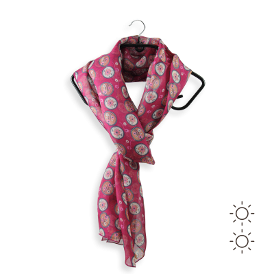 SCARF SILK PRINTED FUXIA PINK - Design SCANDINAVE FLOWERS