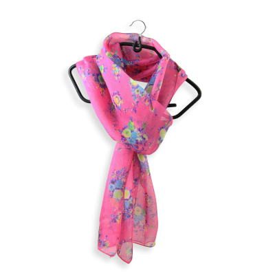 SILK PRINTED STOLE FLOWERS INDIAN PINK