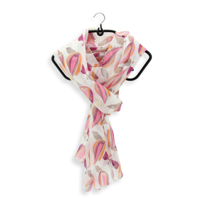WHITE SILK PRINTED AIRY SCARF - DISCO