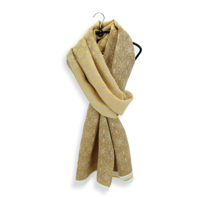 YELLOW COTTON LINEN BLEND STOLE - LOGO