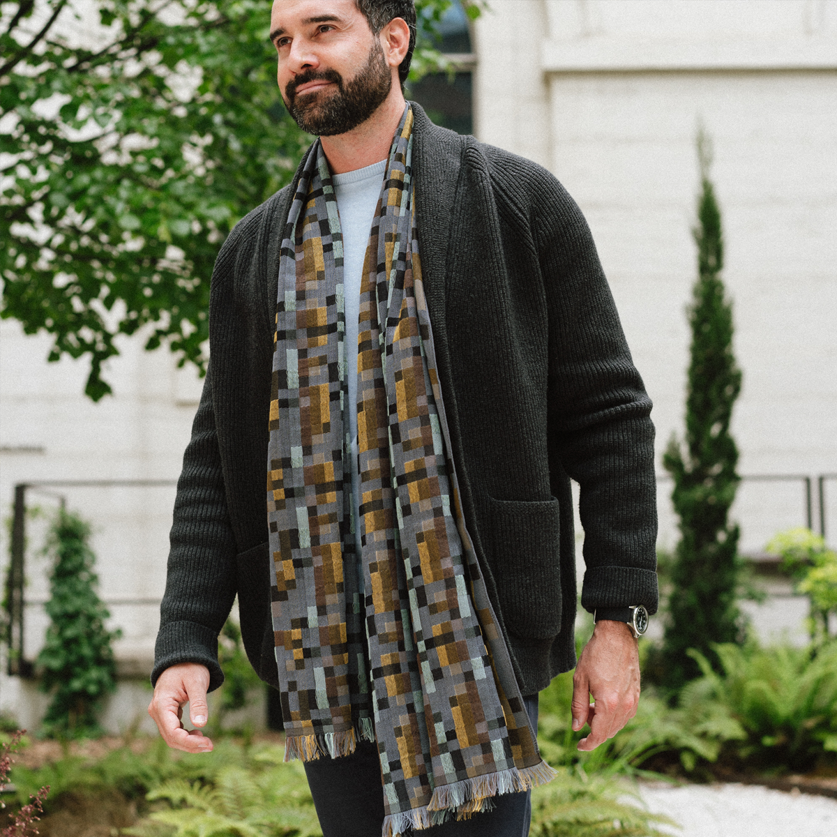 Écharpe Homme En Laine Mérinos - Tissée Main, 75x200 Cm, Commerce équitable - Châle Oversize Pour Hiver Et Voyage - 6