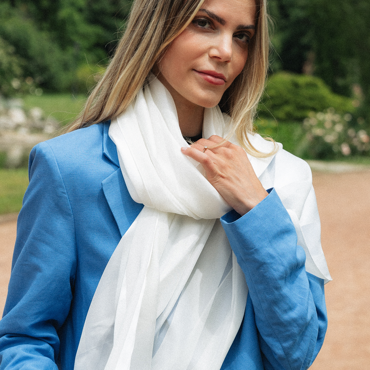 Echarpe femme en mousseline soie unie coloris blanc | Matière 100% naturelle