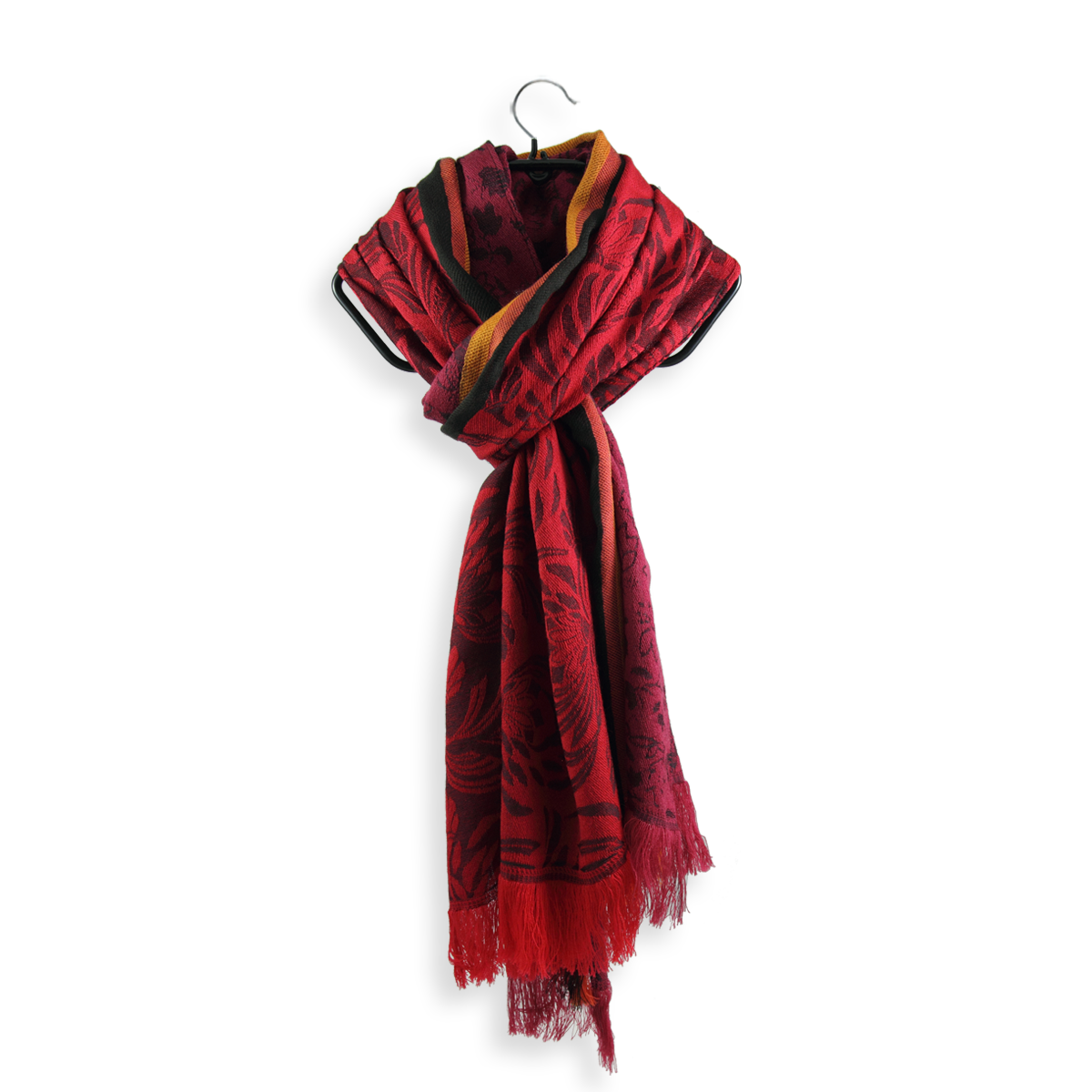 Echarpe Femme Rouge Brique en Laine mérinos/Modal Motif fleur